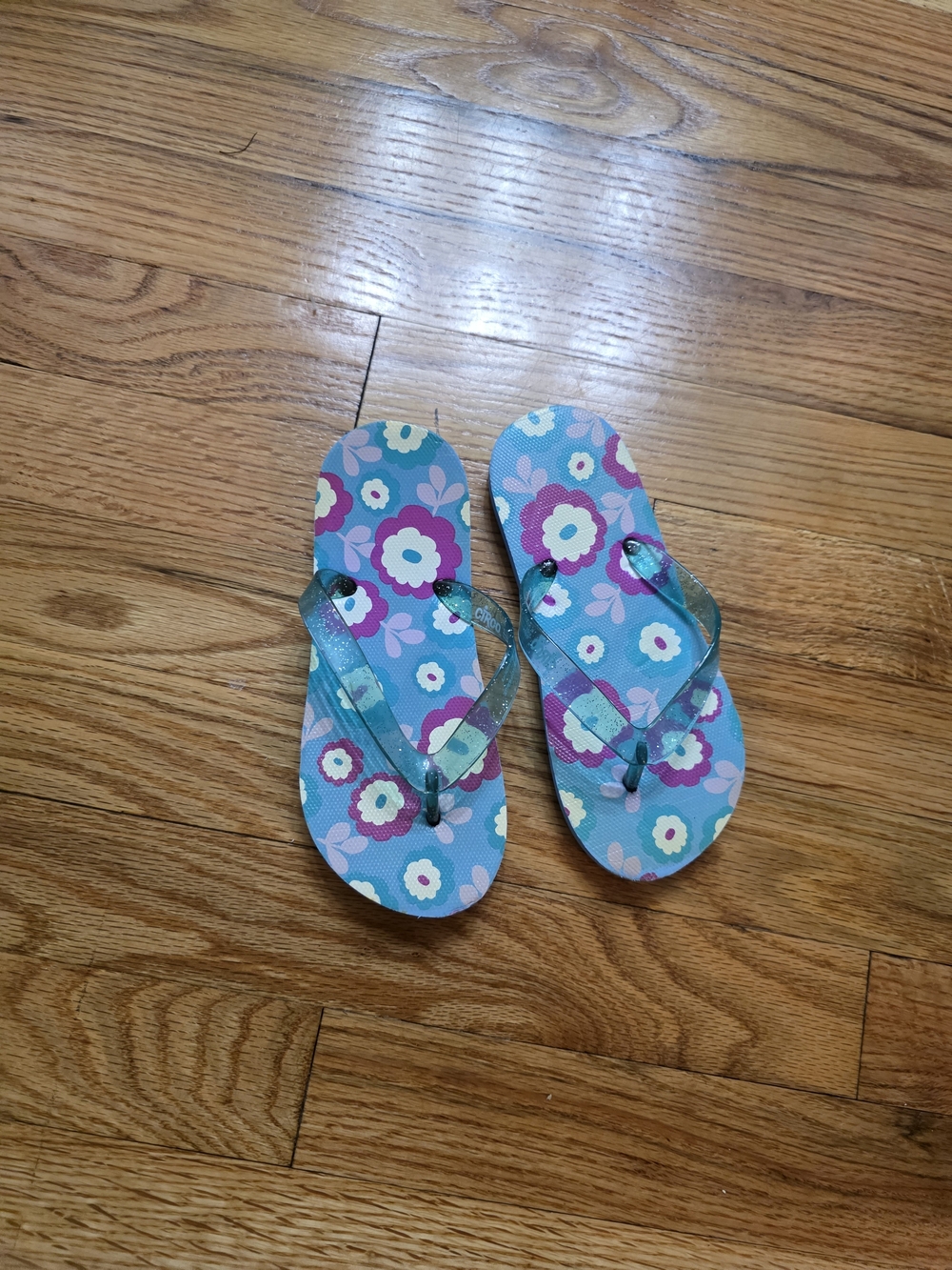 Circo Teal Floral Kids Flip Flops with Sparkle Straps